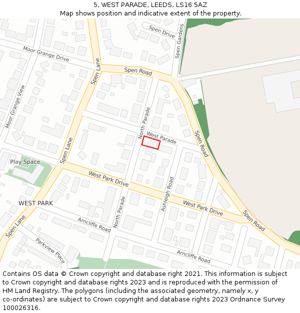 5, WEST PARADE, LEEDS, LS16 5AZ: Location map and indicative extent of plot