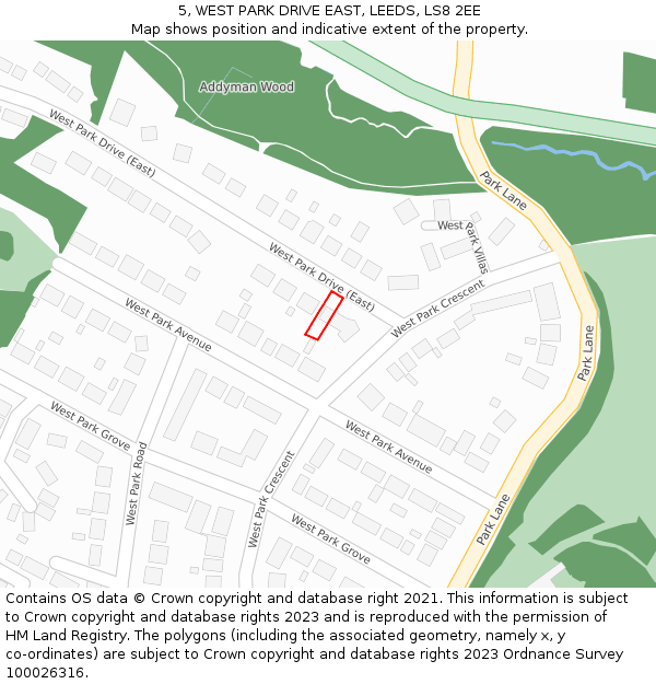 5, WEST PARK DRIVE EAST, LEEDS, LS8 2EE: Location map and indicative extent of plot