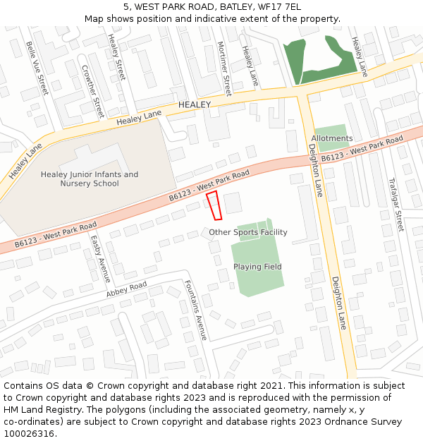 5, WEST PARK ROAD, BATLEY, WF17 7EL: Location map and indicative extent of plot