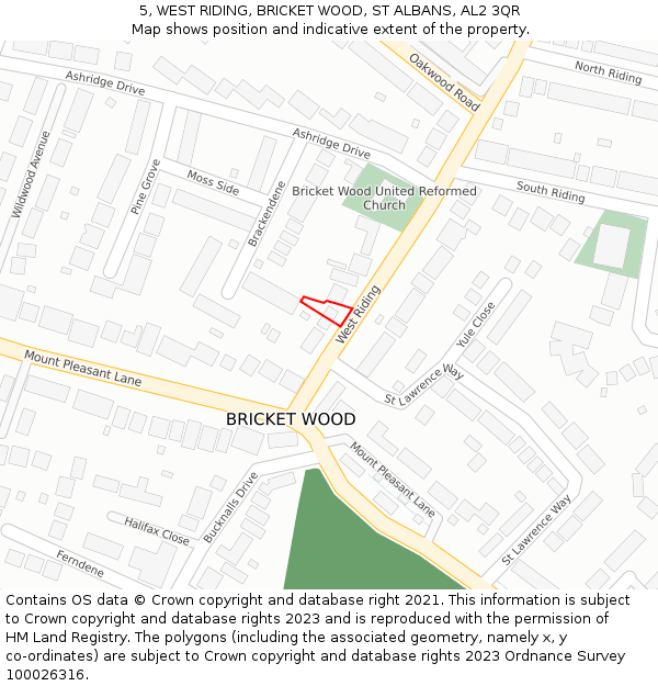 5, WEST RIDING, BRICKET WOOD, ST ALBANS, AL2 3QR: Location map and indicative extent of plot