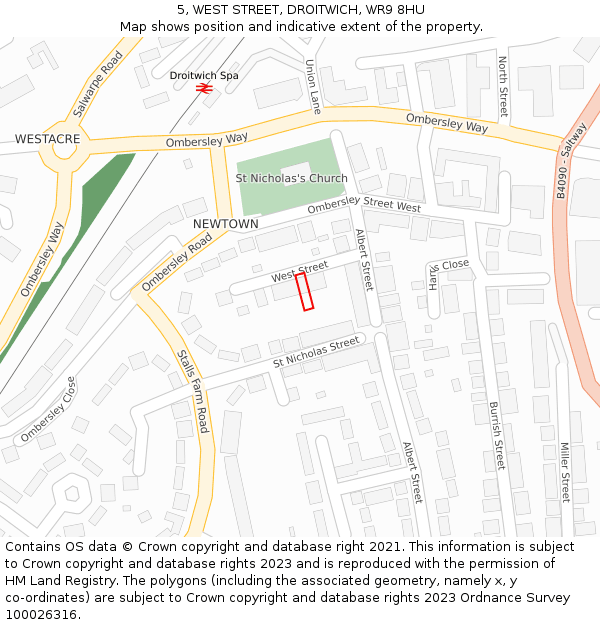 5, WEST STREET, DROITWICH, WR9 8HU: Location map and indicative extent of plot