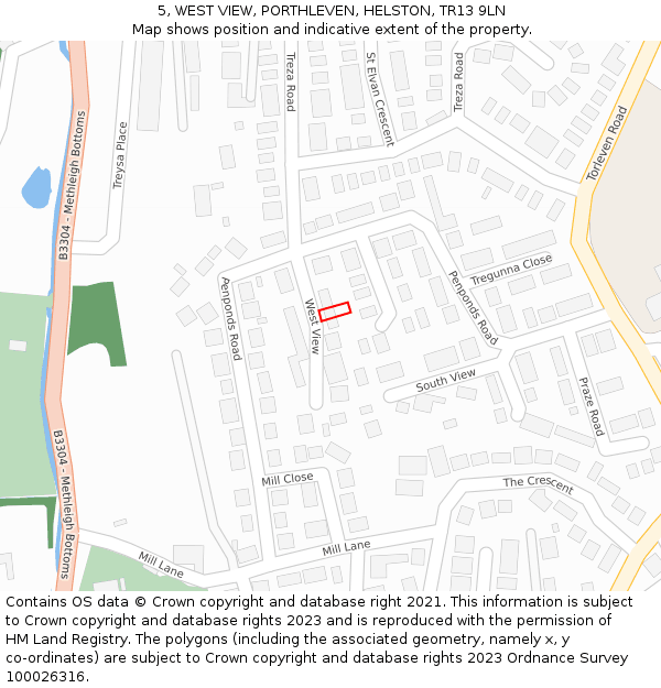 5, WEST VIEW, PORTHLEVEN, HELSTON, TR13 9LN: Location map and indicative extent of plot