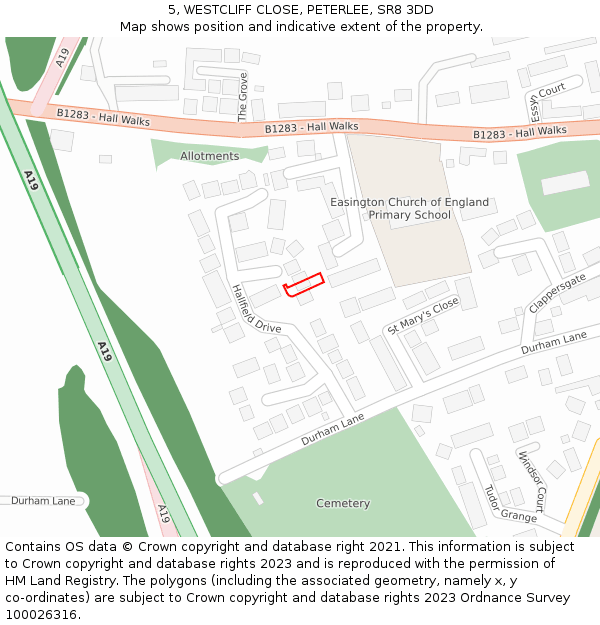 5, WESTCLIFF CLOSE, PETERLEE, SR8 3DD: Location map and indicative extent of plot