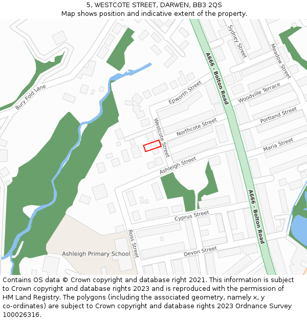 5, WESTCOTE STREET, DARWEN, BB3 2QS: Location map and indicative extent of plot