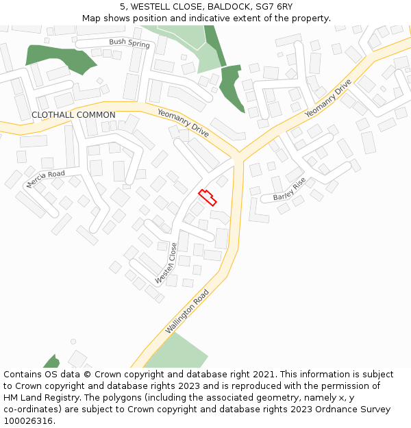 5, WESTELL CLOSE, BALDOCK, SG7 6RY: Location map and indicative extent of plot