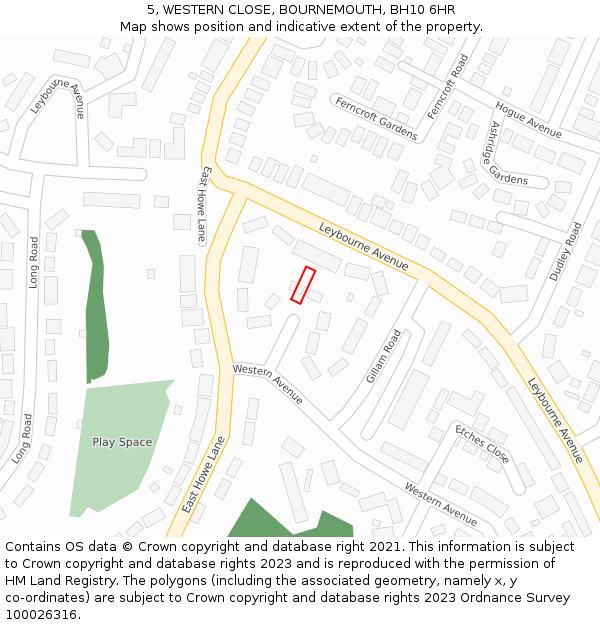 5, WESTERN CLOSE, BOURNEMOUTH, BH10 6HR: Location map and indicative extent of plot