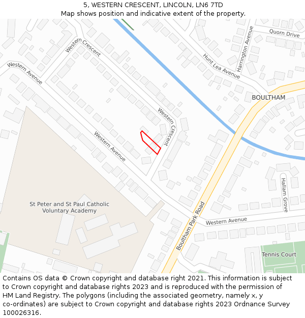 5, WESTERN CRESCENT, LINCOLN, LN6 7TD: Location map and indicative extent of plot