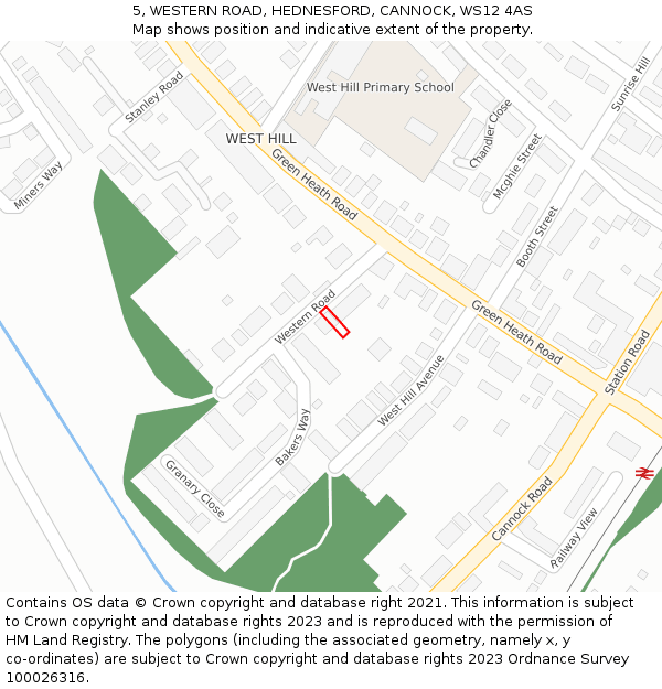 5, WESTERN ROAD, HEDNESFORD, CANNOCK, WS12 4AS: Location map and indicative extent of plot