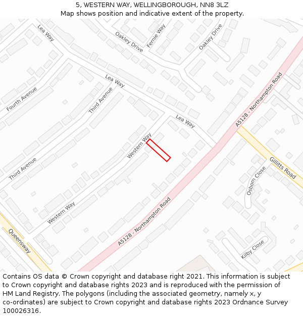 5, WESTERN WAY, WELLINGBOROUGH, NN8 3LZ: Location map and indicative extent of plot