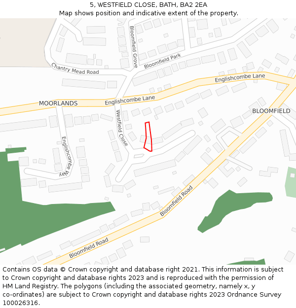 5, WESTFIELD CLOSE, BATH, BA2 2EA: Location map and indicative extent of plot