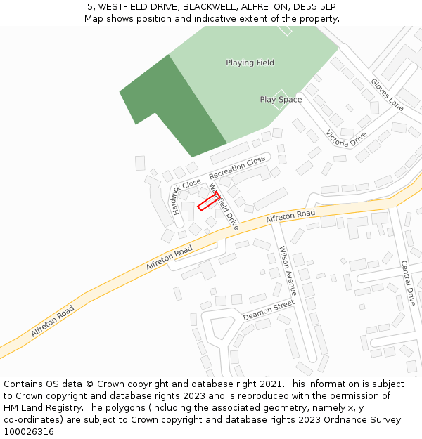 5, WESTFIELD DRIVE, BLACKWELL, ALFRETON, DE55 5LP: Location map and indicative extent of plot