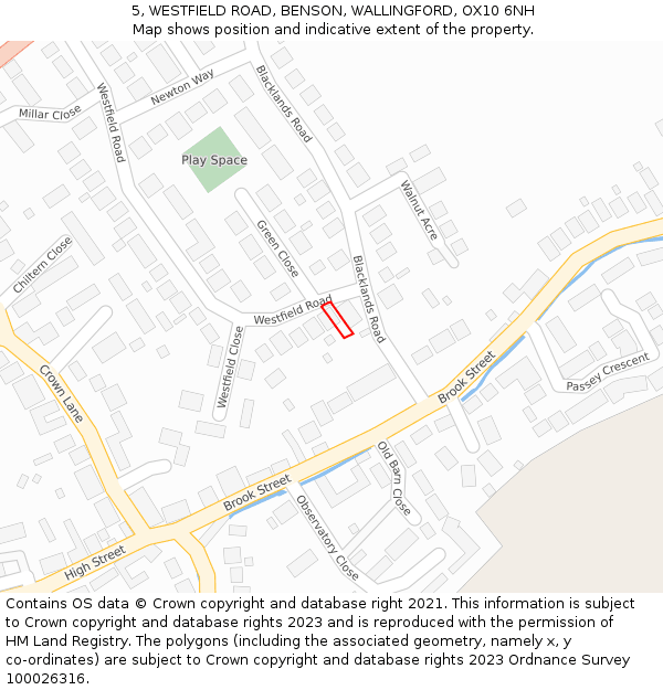 5, WESTFIELD ROAD, BENSON, WALLINGFORD, OX10 6NH: Location map and indicative extent of plot