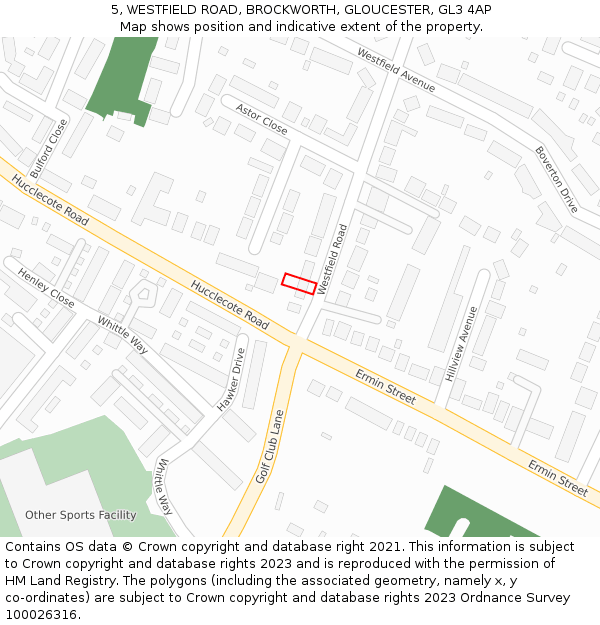 5, WESTFIELD ROAD, BROCKWORTH, GLOUCESTER, GL3 4AP: Location map and indicative extent of plot