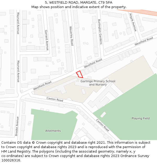 5, WESTFIELD ROAD, MARGATE, CT9 5PA: Location map and indicative extent of plot