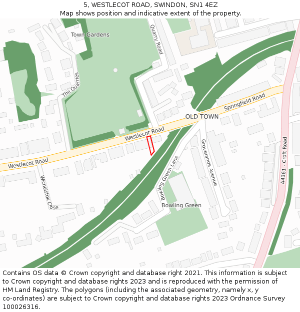 5, WESTLECOT ROAD, SWINDON, SN1 4EZ: Location map and indicative extent of plot