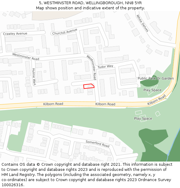 5, WESTMINSTER ROAD, WELLINGBOROUGH, NN8 5YR: Location map and indicative extent of plot