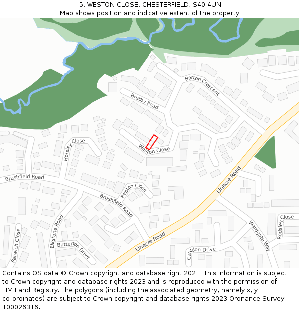 5, WESTON CLOSE, CHESTERFIELD, S40 4UN: Location map and indicative extent of plot