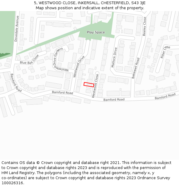 5, WESTWOOD CLOSE, INKERSALL, CHESTERFIELD, S43 3JE: Location map and indicative extent of plot