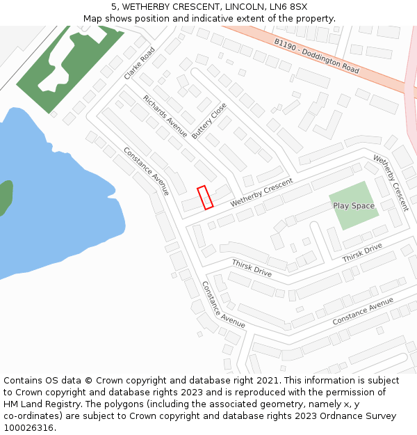 5, WETHERBY CRESCENT, LINCOLN, LN6 8SX: Location map and indicative extent of plot