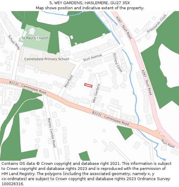 5, WEY GARDENS, HASLEMERE, GU27 3SX: Location map and indicative extent of plot