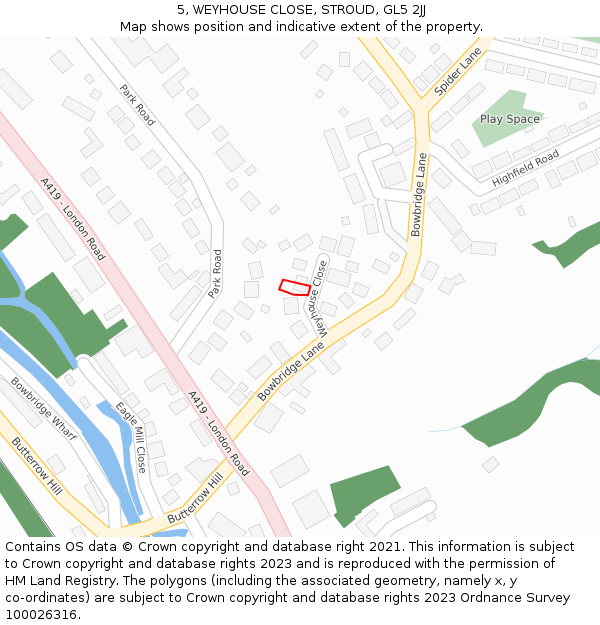 5, WEYHOUSE CLOSE, STROUD, GL5 2JJ: Location map and indicative extent of plot