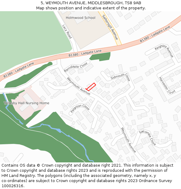 5, WEYMOUTH AVENUE, MIDDLESBROUGH, TS8 9AB: Location map and indicative extent of plot