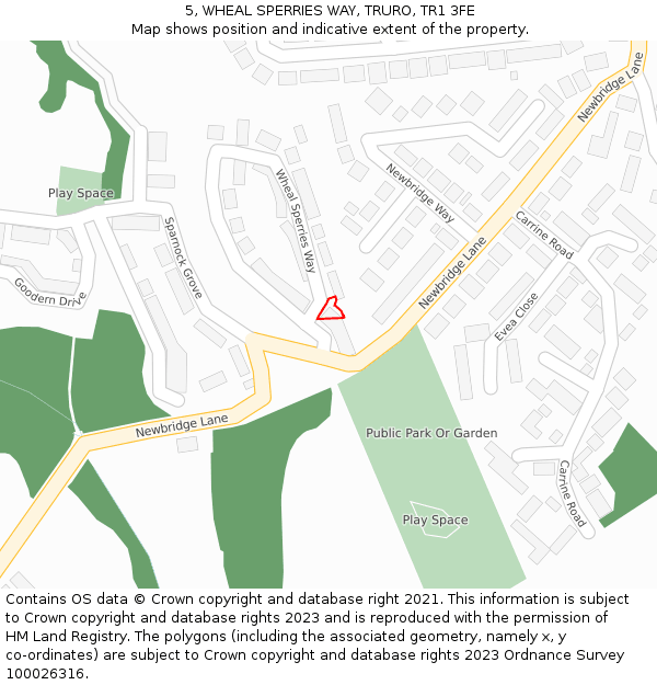 5, WHEAL SPERRIES WAY, TRURO, TR1 3FE: Location map and indicative extent of plot