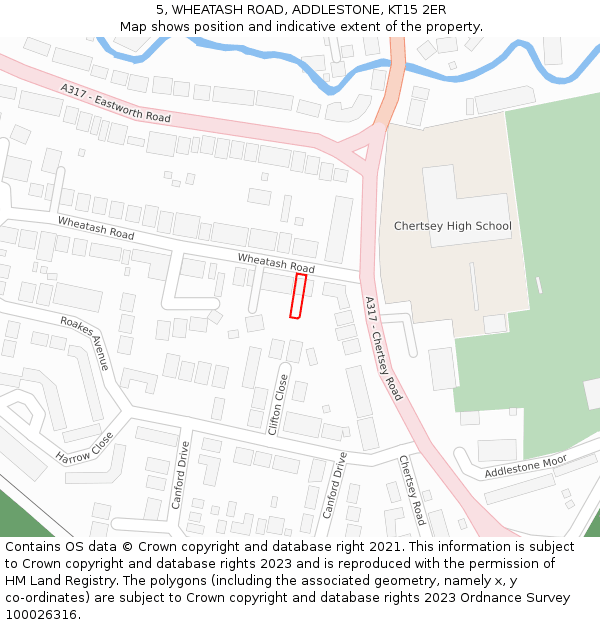 5, WHEATASH ROAD, ADDLESTONE, KT15 2ER: Location map and indicative extent of plot