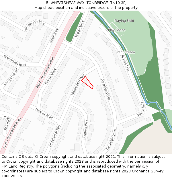 5, WHEATSHEAF WAY, TONBRIDGE, TN10 3PJ: Location map and indicative extent of plot