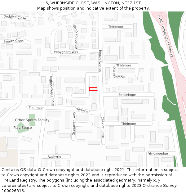 5, WHERNSIDE CLOSE, WASHINGTON, NE37 1ST: Location map and indicative extent of plot