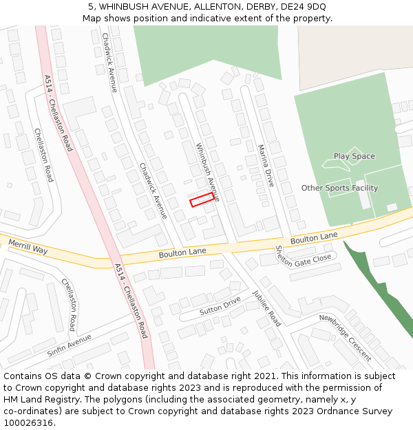 5, WHINBUSH AVENUE, ALLENTON, DERBY, DE24 9DQ: Location map and indicative extent of plot