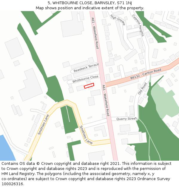 5, WHITBOURNE CLOSE, BARNSLEY, S71 1NJ: Location map and indicative extent of plot