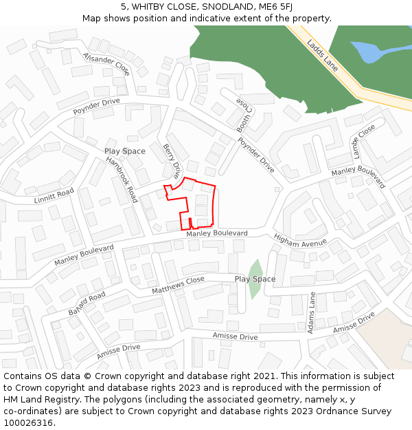 5, WHITBY CLOSE, SNODLAND, ME6 5FJ: Location map and indicative extent of plot