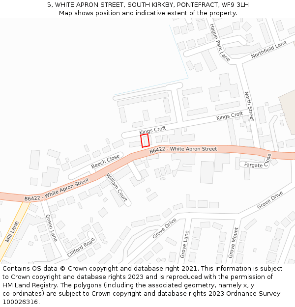 5, WHITE APRON STREET, SOUTH KIRKBY, PONTEFRACT, WF9 3LH: Location map and indicative extent of plot