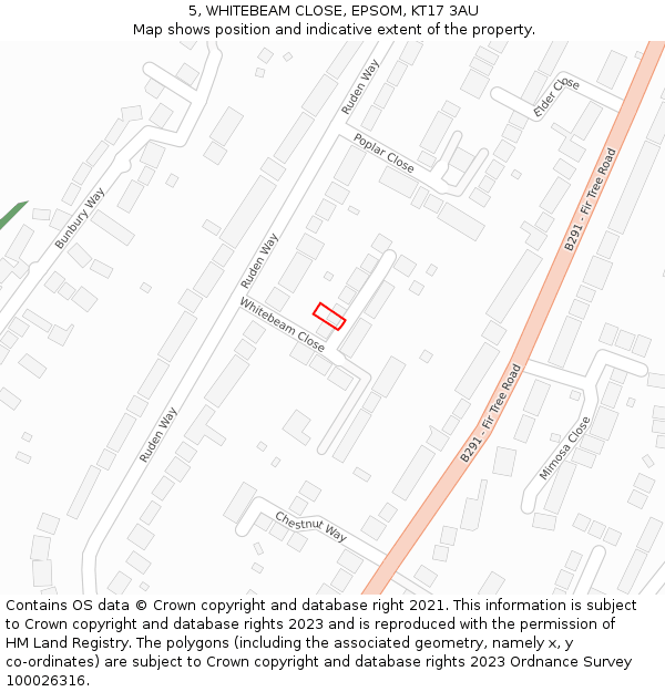 5, WHITEBEAM CLOSE, EPSOM, KT17 3AU: Location map and indicative extent of plot