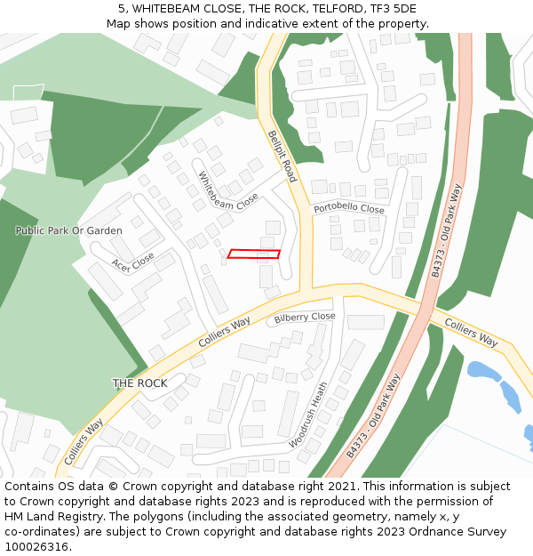 5, WHITEBEAM CLOSE, THE ROCK, TELFORD, TF3 5DE: Location map and indicative extent of plot