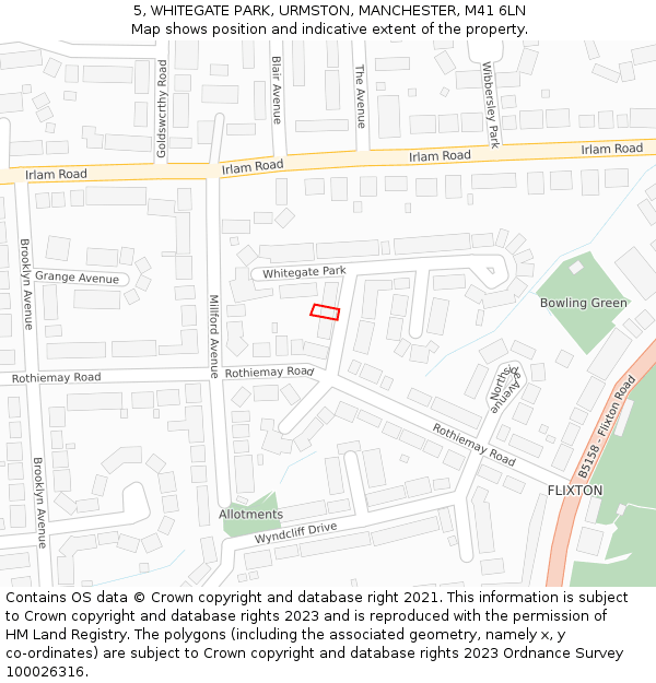 5, WHITEGATE PARK, URMSTON, MANCHESTER, M41 6LN: Location map and indicative extent of plot