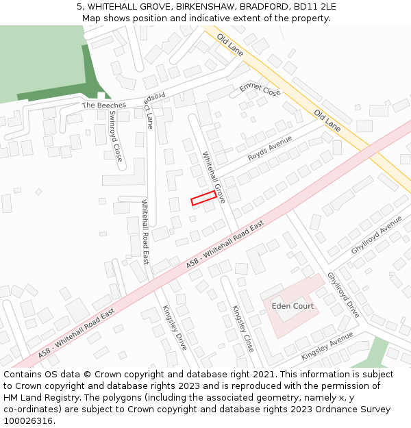 5, WHITEHALL GROVE, BIRKENSHAW, BRADFORD, BD11 2LE: Location map and indicative extent of plot