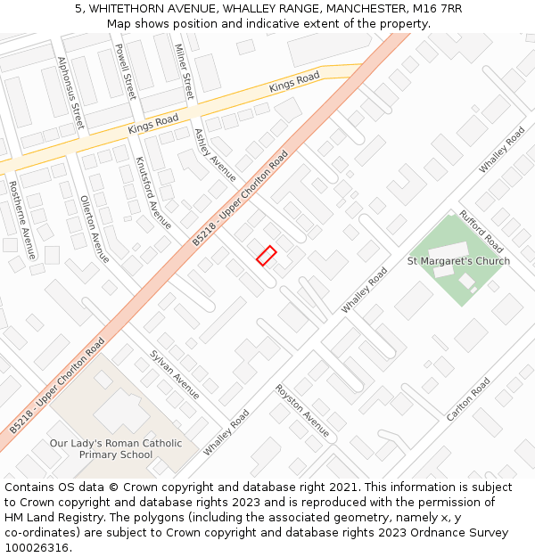 5, WHITETHORN AVENUE, WHALLEY RANGE, MANCHESTER, M16 7RR: Location map and indicative extent of plot