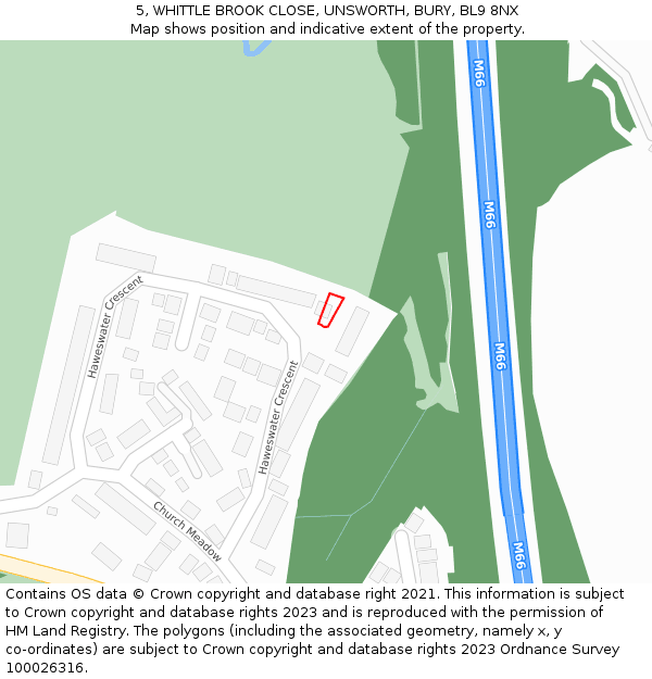 5, WHITTLE BROOK CLOSE, UNSWORTH, BURY, BL9 8NX: Location map and indicative extent of plot