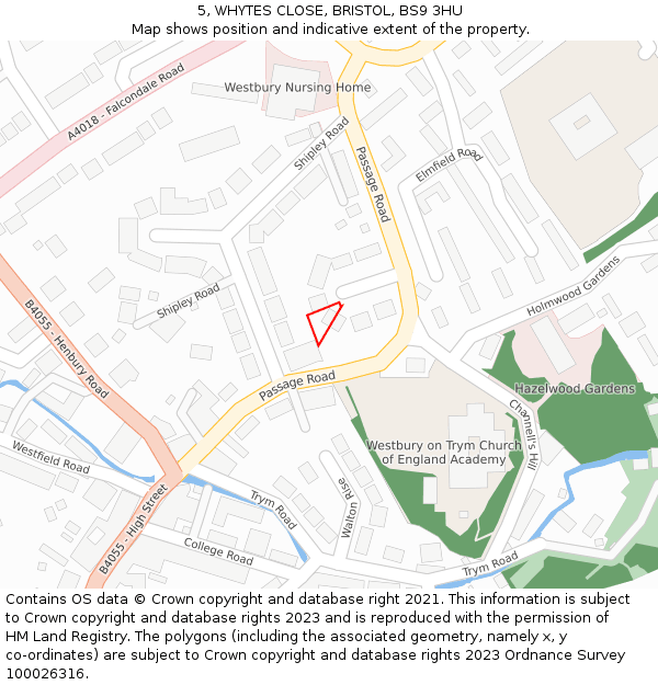 5, WHYTES CLOSE, BRISTOL, BS9 3HU: Location map and indicative extent of plot