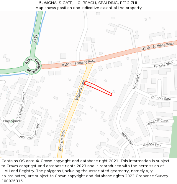 5, WIGNALS GATE, HOLBEACH, SPALDING, PE12 7HL: Location map and indicative extent of plot