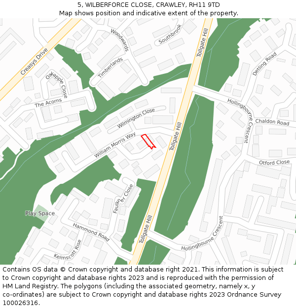 5, WILBERFORCE CLOSE, CRAWLEY, RH11 9TD: Location map and indicative extent of plot