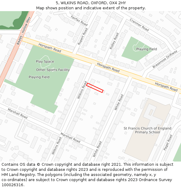 5, WILKINS ROAD, OXFORD, OX4 2HY: Location map and indicative extent of plot