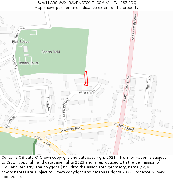 5, WILLARS WAY, RAVENSTONE, COALVILLE, LE67 2DQ: Location map and indicative extent of plot