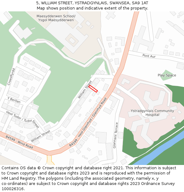 5, WILLIAM STREET, YSTRADGYNLAIS, SWANSEA, SA9 1AT: Location map and indicative extent of plot