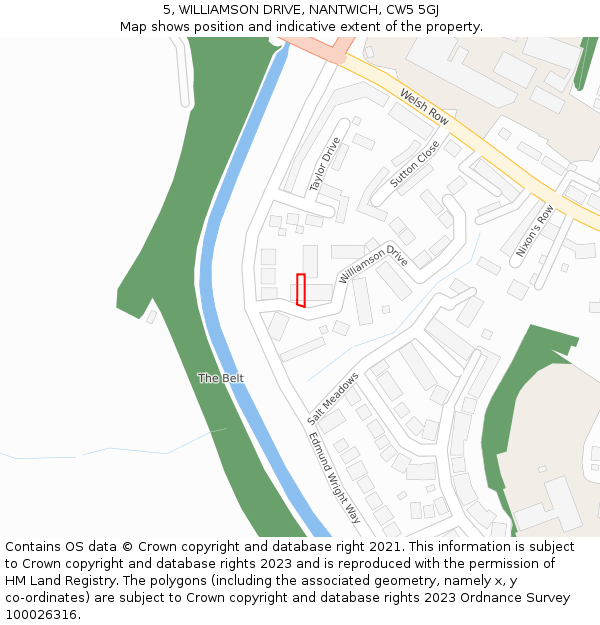 5, WILLIAMSON DRIVE, NANTWICH, CW5 5GJ: Location map and indicative extent of plot