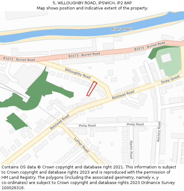 5, WILLOUGHBY ROAD, IPSWICH, IP2 8AP: Location map and indicative extent of plot