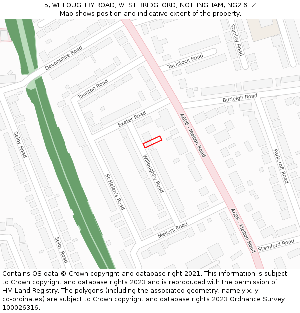 5, WILLOUGHBY ROAD, WEST BRIDGFORD, NOTTINGHAM, NG2 6EZ: Location map and indicative extent of plot