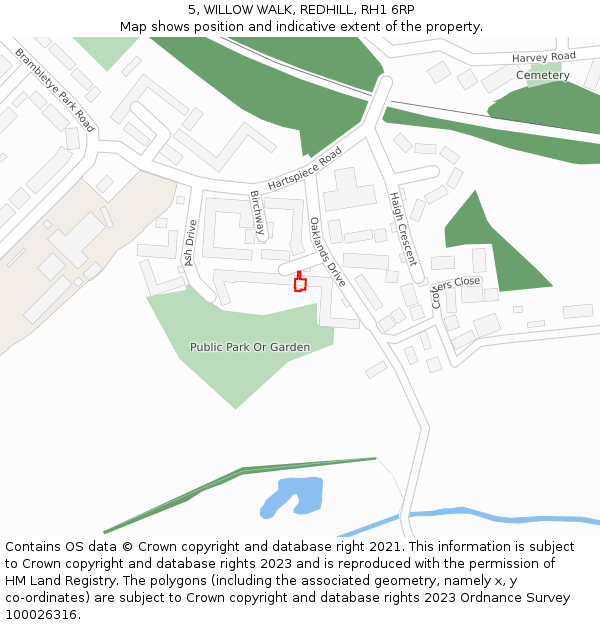 5, WILLOW WALK, REDHILL, RH1 6RP: Location map and indicative extent of plot